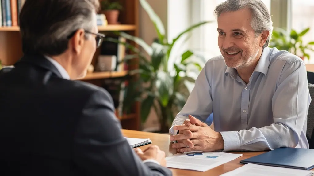 Conseiller accompagnant une famille dans ses démarches administratives EHPAD